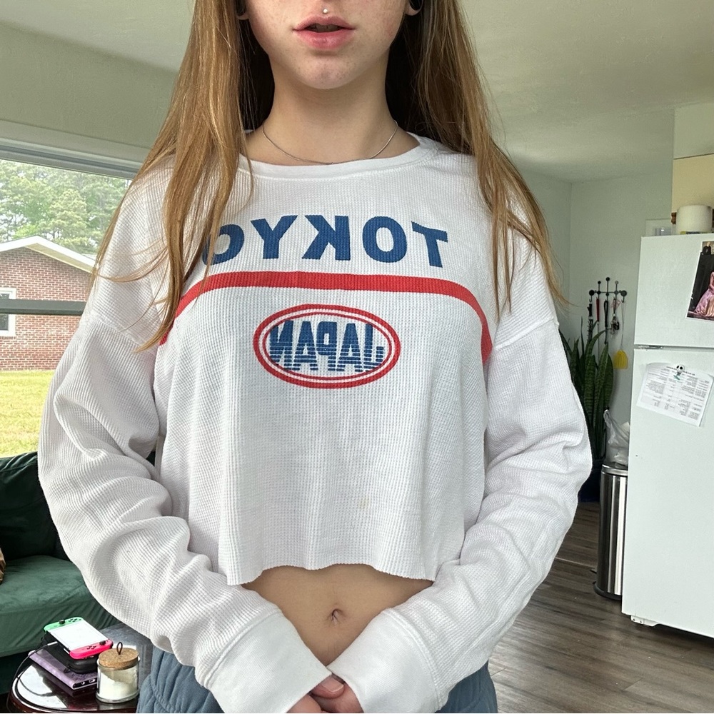 oversized cropped waffle top
